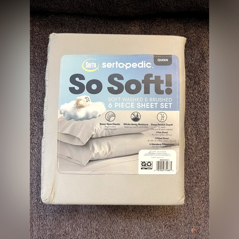 Sertapedic 6 Piece Sheet Set - Queen - Gray